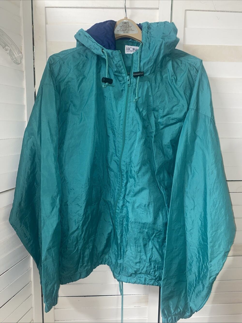 Vintage Honors Windbreaker Men’s Size XL Green Navy Hood 90’s Zip Front